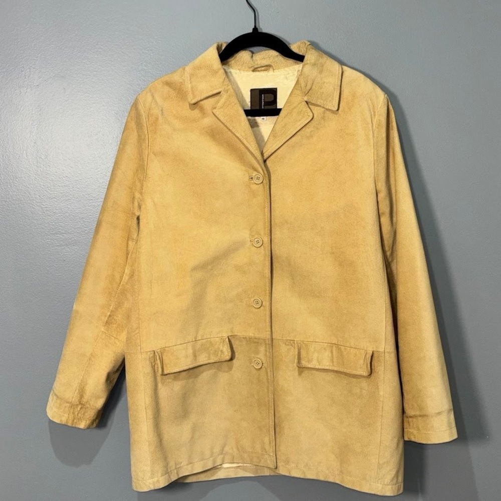 Conbipel Jacket Mens 46 Tan Suede Leather Coat Classic Western Minimalist Luxury